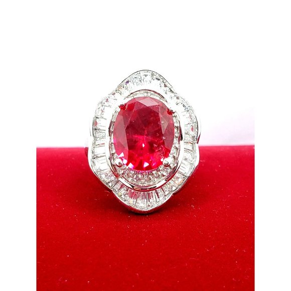 Cocktail Ring 14k white gold, Red Cubic Zirconia Size 8 - Picture 4 of 12